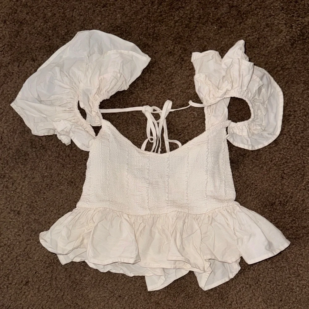 Zara White Puff Sleeve Blouse